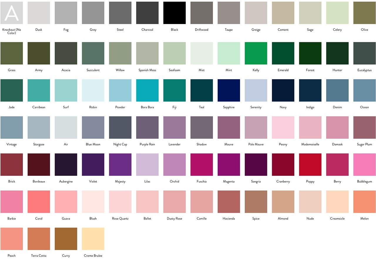 A color palette showing an array of options for flat print ink colors