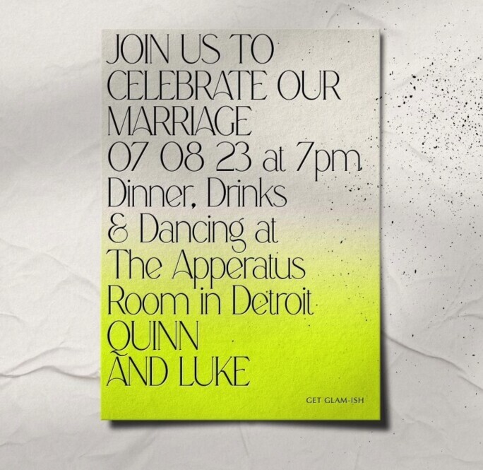 ombre wedding invitation showing wedding day timeline