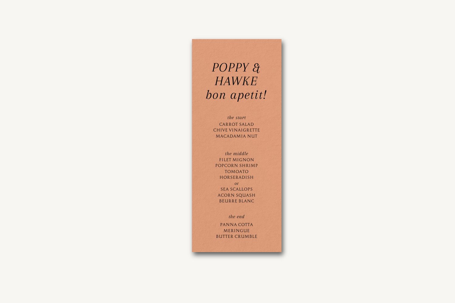 Poppy Wedding Menu