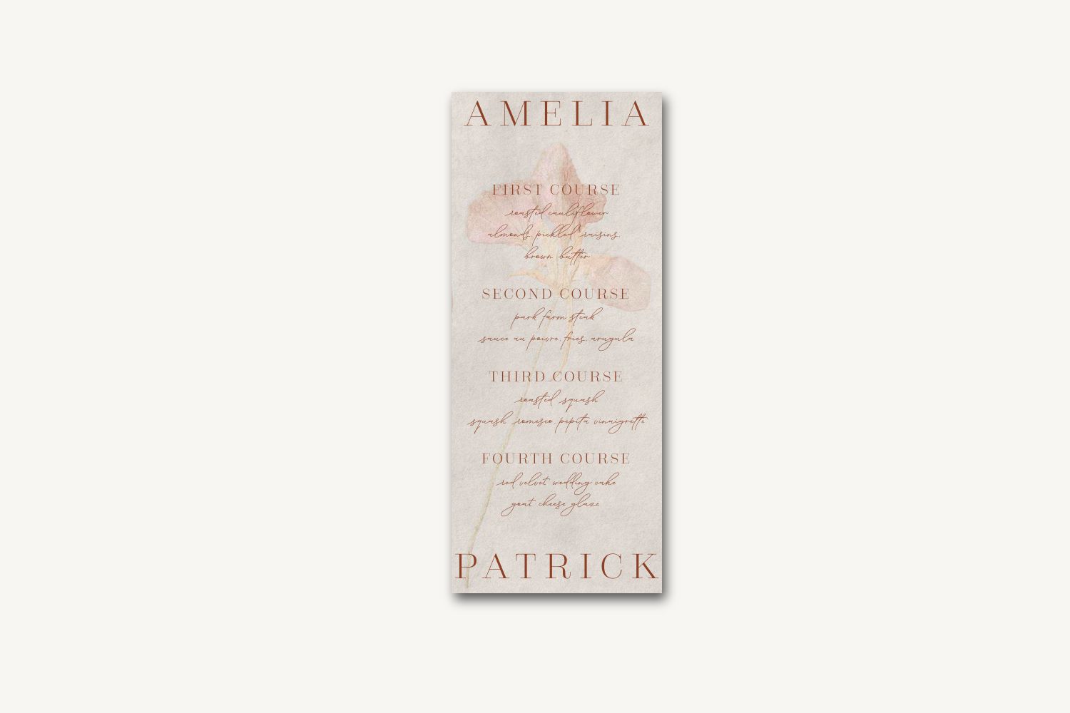 Amelia Wedding Menu