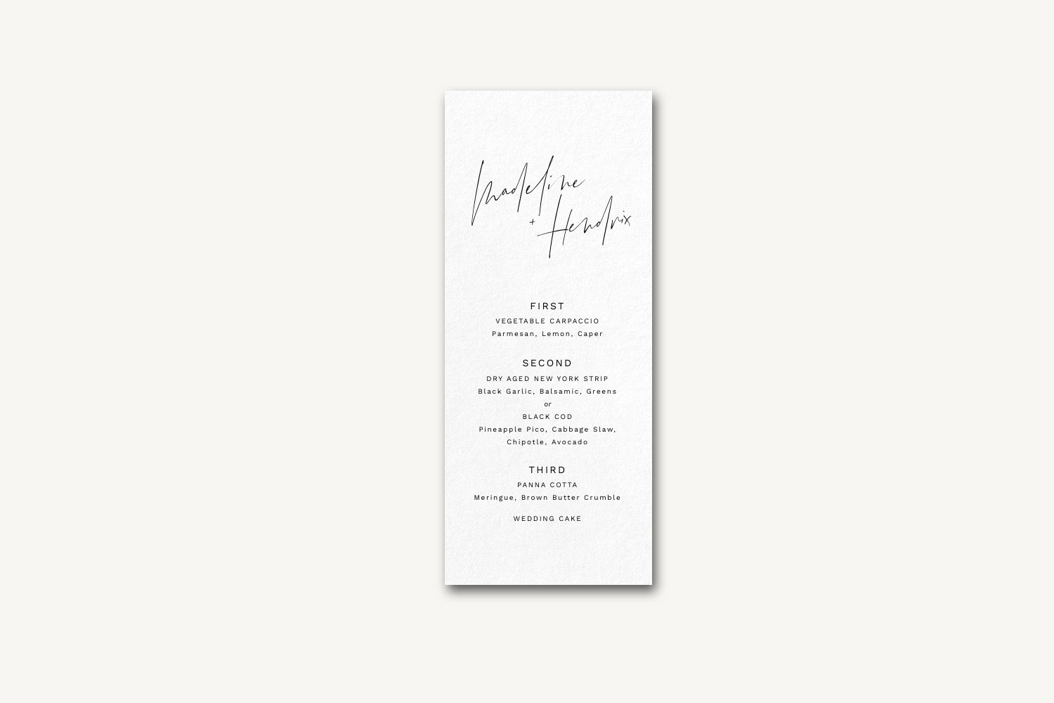 Hendrix Wedding Menu