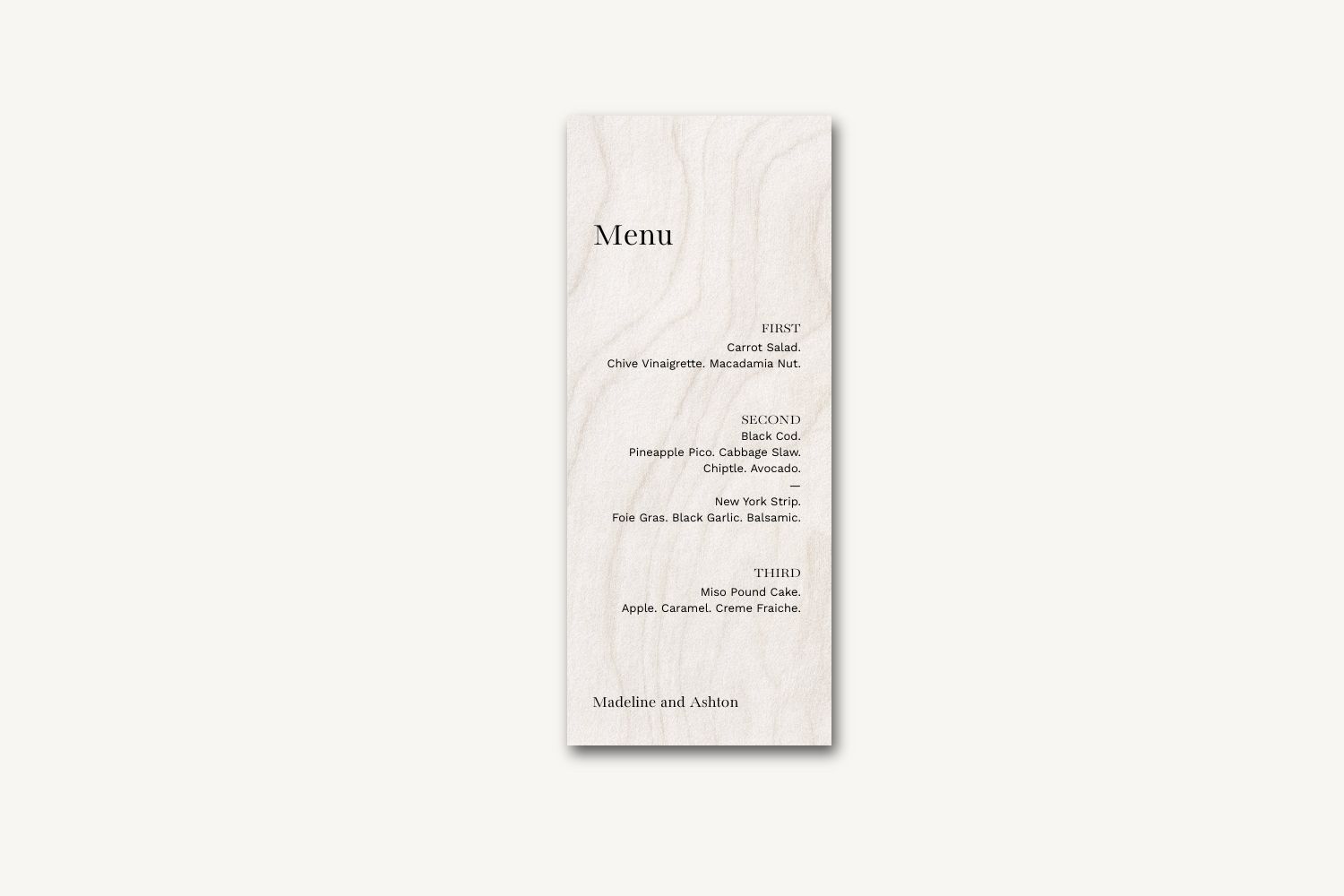 Ashton Wedding Menu