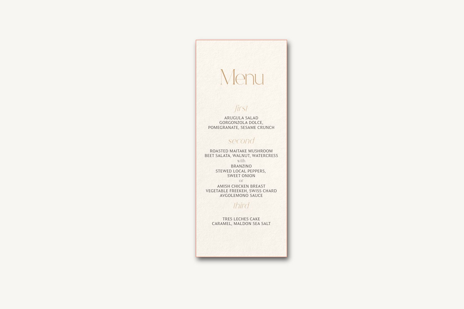 Vera Wedding Menu