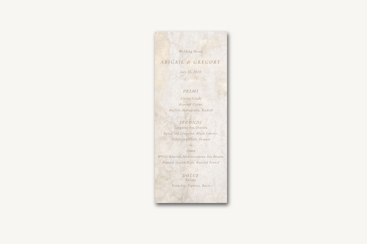 Abigail Wedding Menu